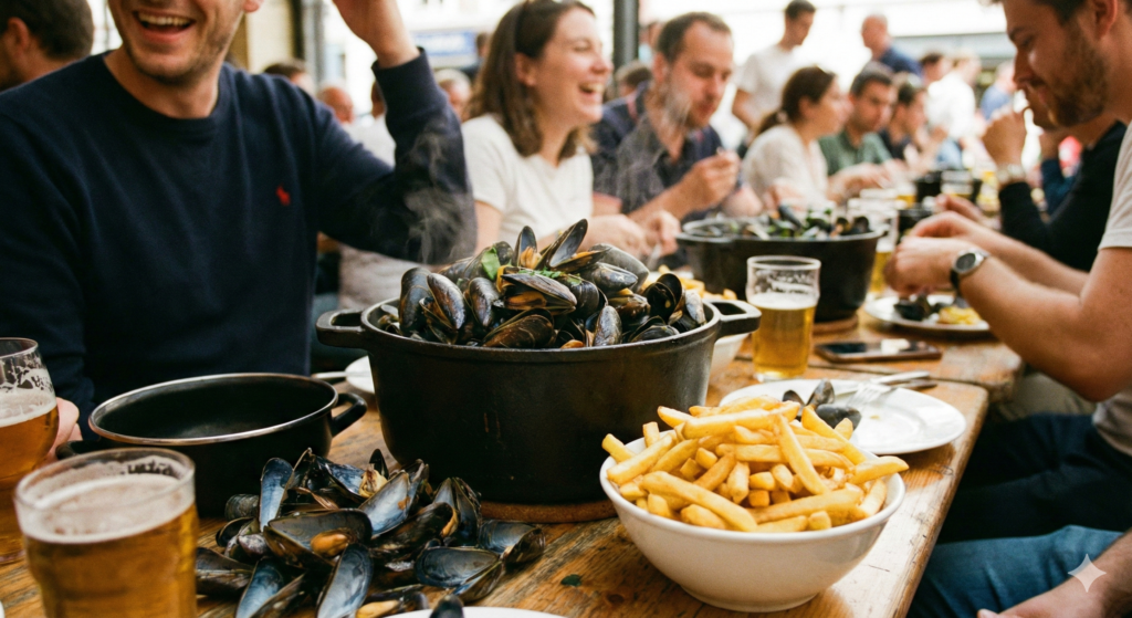 Repas convivial à Lille pendant la braderie
