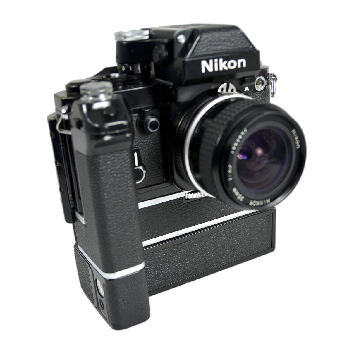 Appareil photo argentique Nikon F2 Photomic noir avec moteur et objectif Nikkor 28mm f/2.8