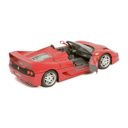 Miniature Bburago Ferrari F50 rouge 1/18 vue de trois quarts arrière avec porte ouverte