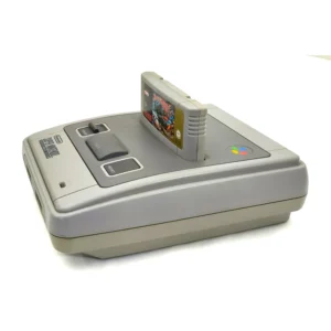 Console Super Nintendo (SNES) vue de trois quarts avec cartouche Street Fighter II