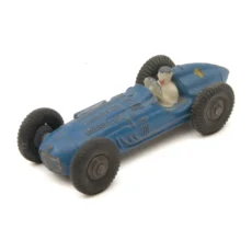 Voiture de course miniature Dinky Toys 23c Mercedes-Benz bleue vue de trois quarts avant