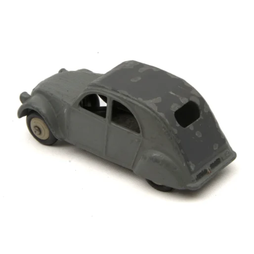 Miniature Dinky Toys Citroën 2CV grise vue de trois quarts arrière avec éclats de peinture