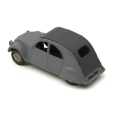 Miniature Dinky Toys Citroën 2CV grise vue de 3/4 arrière montrant l'absence de vitrage