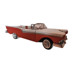 Voiture miniature Franklin Mint Ford Fairlane 500 de 1957 rouge et blanche vue de profil