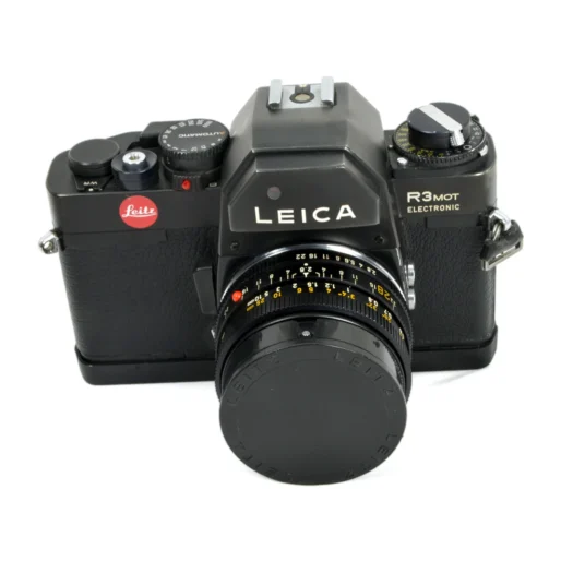 Leica R3 MOT de face avec son bouchon d'objectif Leitz d'origine