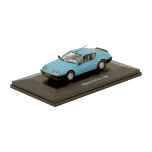 Miniature Alpine A 310 V6 1981 bleue vue de 3/4 avant sur son socle d'exposition noir