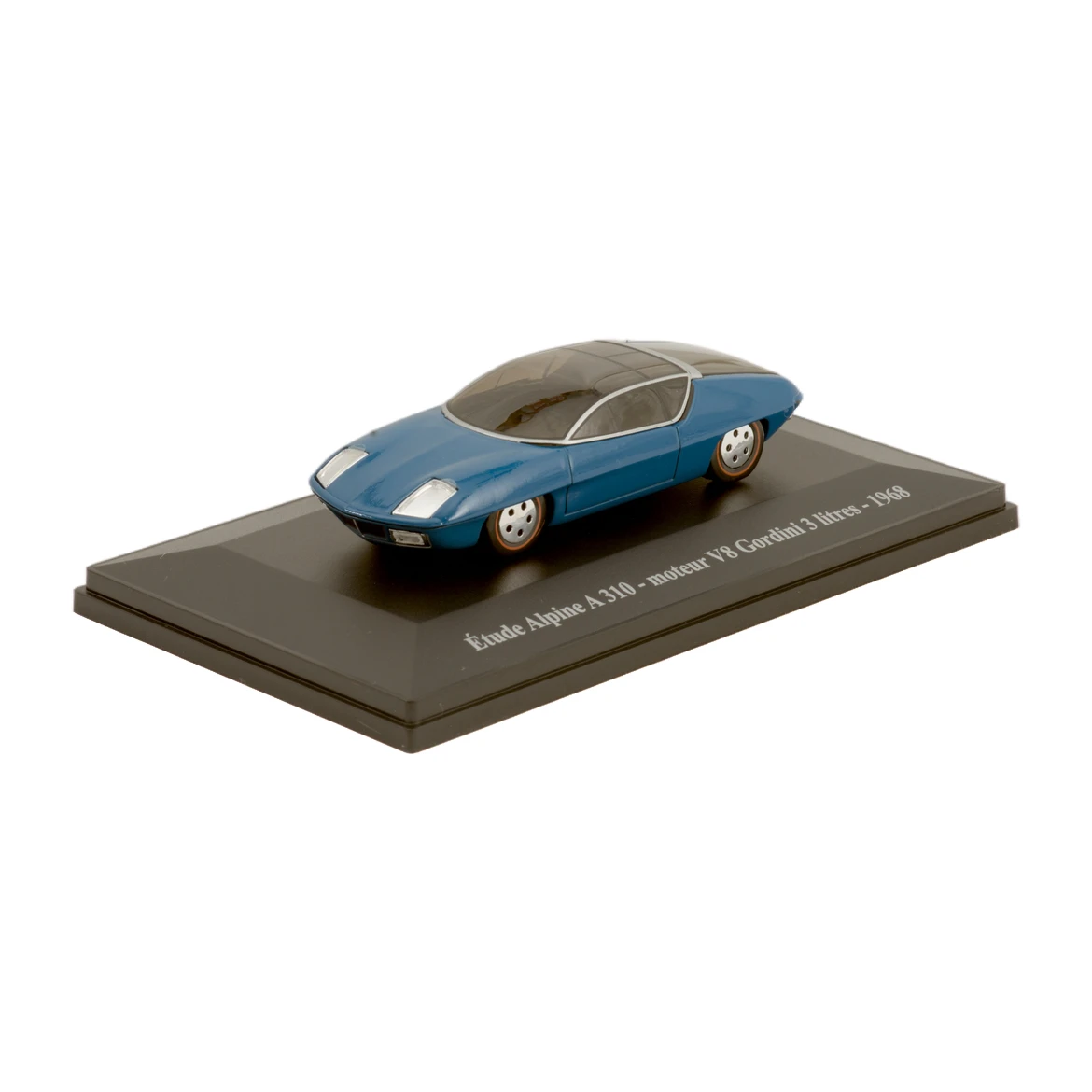 Miniature 1/43 Étude Alpine A310 V8 Gordini 1968 vue de trois quarts avant sur son socle