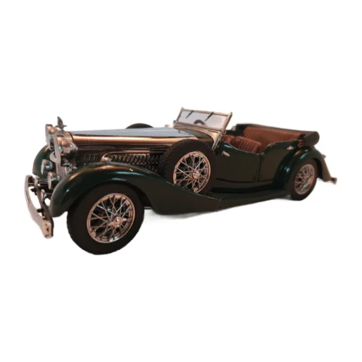 Vue de trois quarts avant de la voiture miniature Franklin Mint 1938 Alvis 4.3 Litre verte