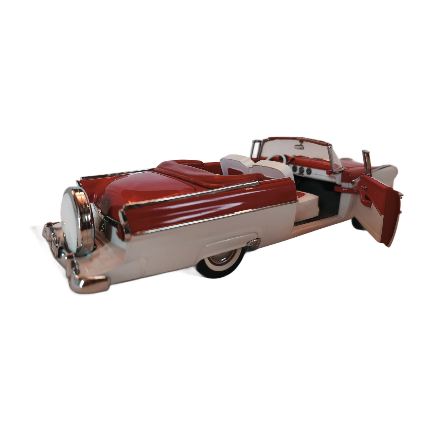 Miniature Franklin Mint Ford Fairlane Sunliner 1956 vue arrière avec portière ouverte et kit Continental
