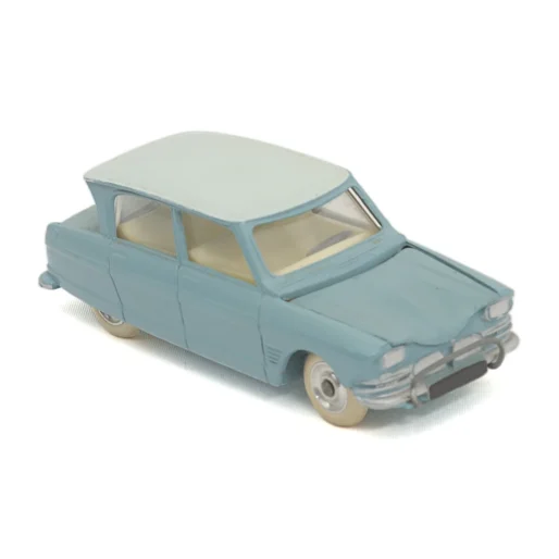 Vue de trois quarts avant de la miniature J.R.D. Citroën Ami 6 bleue avec toit blanc