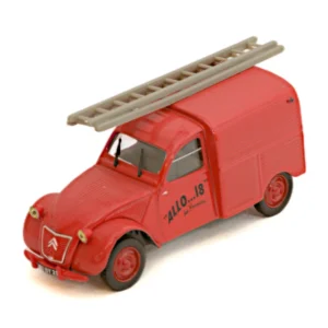 Vue de trois quarts avant de la miniature Citroën 2CV AZU Pompiers Norev 1/43