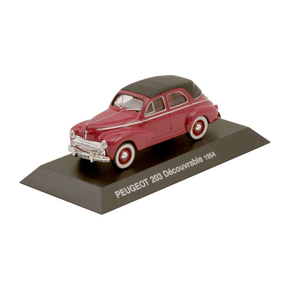 Miniature Peugeot 203 Découvrable 1954 bordeaux 1/43 vue de trois quarts avant