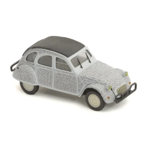 Miniature Norev Citroën 2CV blanche décorée des chansons de Georges Brassens