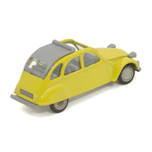 Miniature Norev Citroën 2CV 6 jaune vue de trois quarts arrière