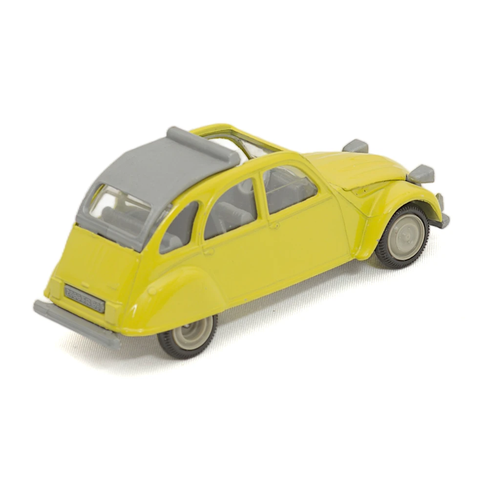 Miniature Norev Citroën 2CV 6 jaune vue de trois quarts arrière