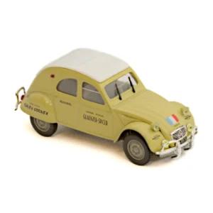Vue de trois quarts avant de la miniature Norev Citroën 2CV AZLP 1961 Glaenzer-Spicer jaune