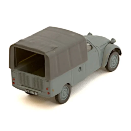 Miniature Norev Citroën 2CV Fourgonnette grise vue de trois quarts arrière avec porte ouverte