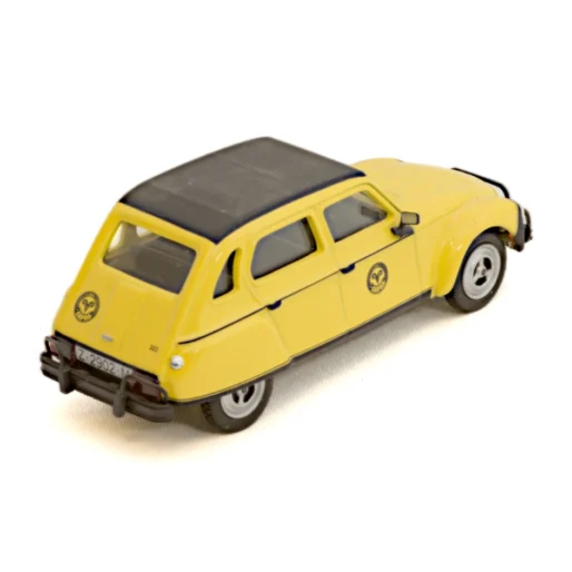 Miniature Norev Citroën Dyane Capra 1/43 jaune vue de trois quarts arrière