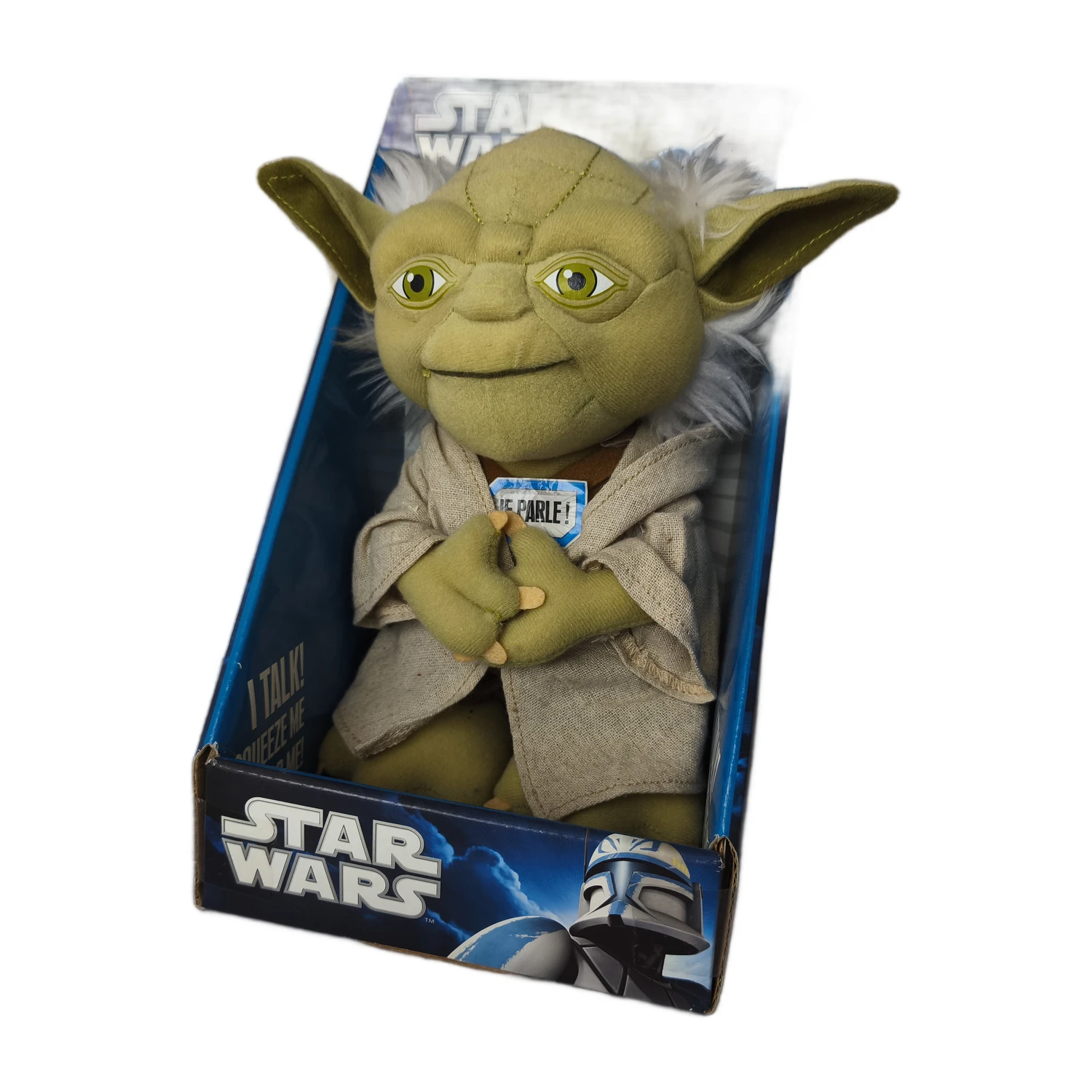 Peluche parlante Yoda Star Wars dans sa boîte d