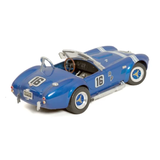 Vue de trois quarts arrière de la miniature Shelby Cobra 427 S/C bleue 1/18