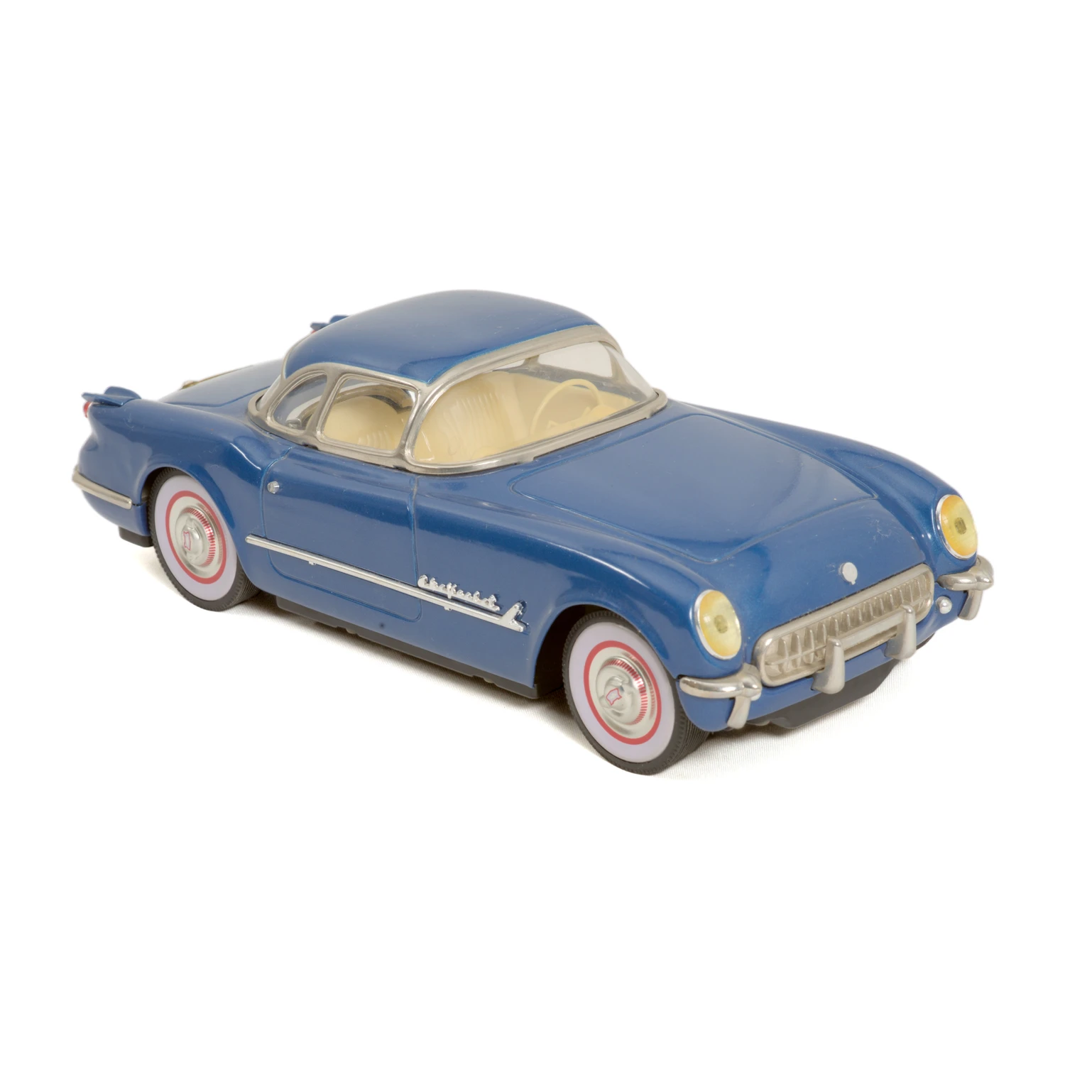 Voiture en tôle Nomura Chevrolet Corvette bleue vue de 3/4 avant