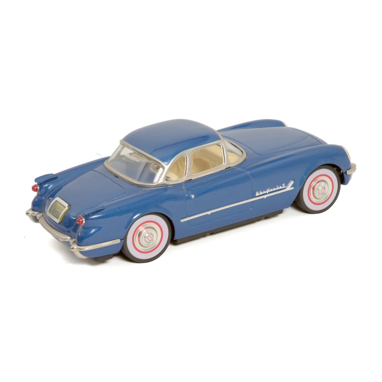 Voiture en tôle Nomura Chevrolet Corvette bleue vue de 3/4 arrière