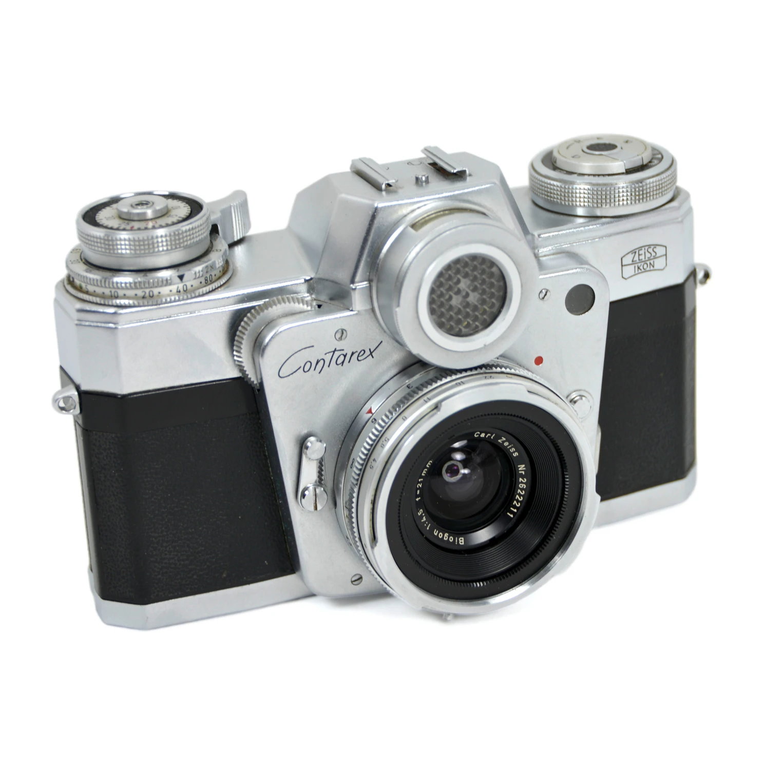 Appareil photo reflex Zeiss Ikon Contarex Bullseye avec objectif Biogon 21mm de face