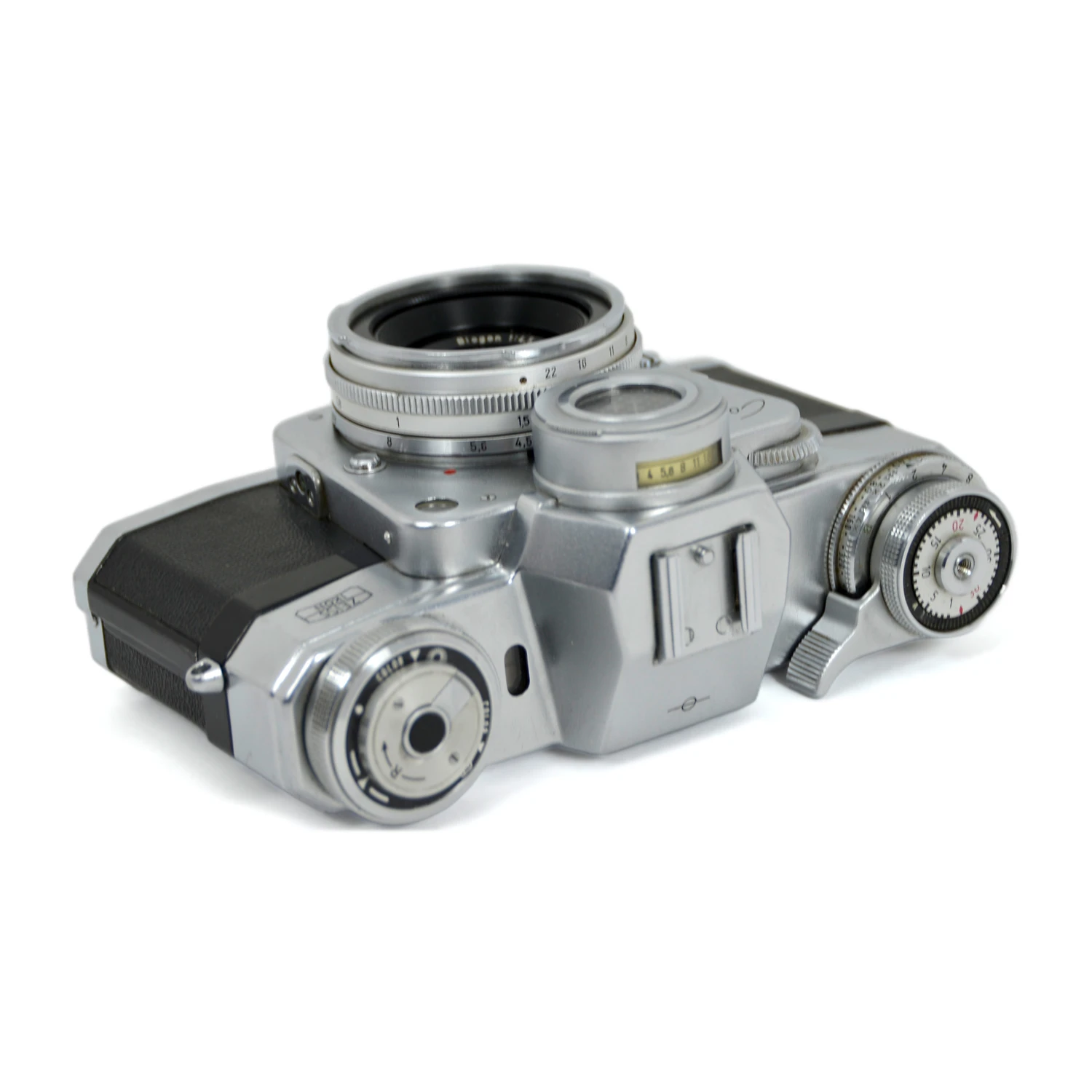 Vue de dessus du Zeiss Ikon Contarex Bullseye avec son objectif Carl Zeiss Biogon 21mm f/4.5
