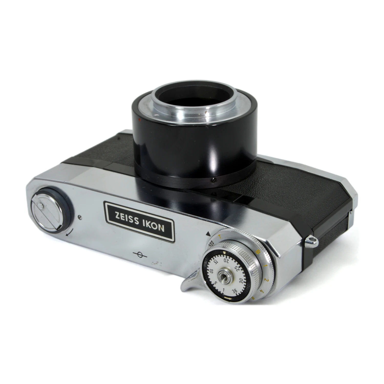 Vue en plongée du boîtier Zeiss Ikon Contarex mettant en évidence l