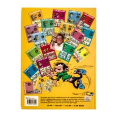 Quatrième de couverture de l'album Gaston Lagaffe avec la liste des tomes et photo de Franquin