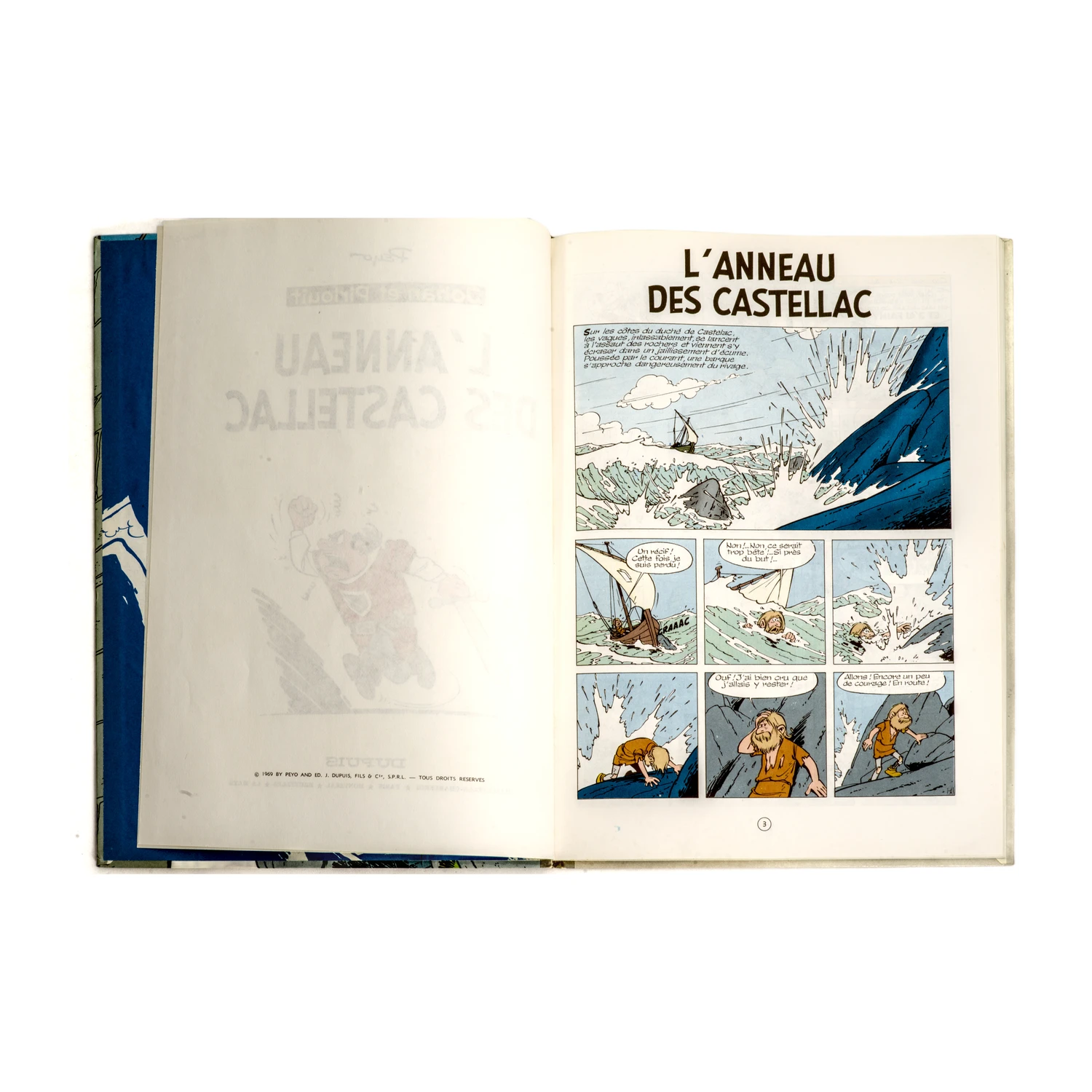 Page de garde et première planche de la BD Johan et Pirlouit L