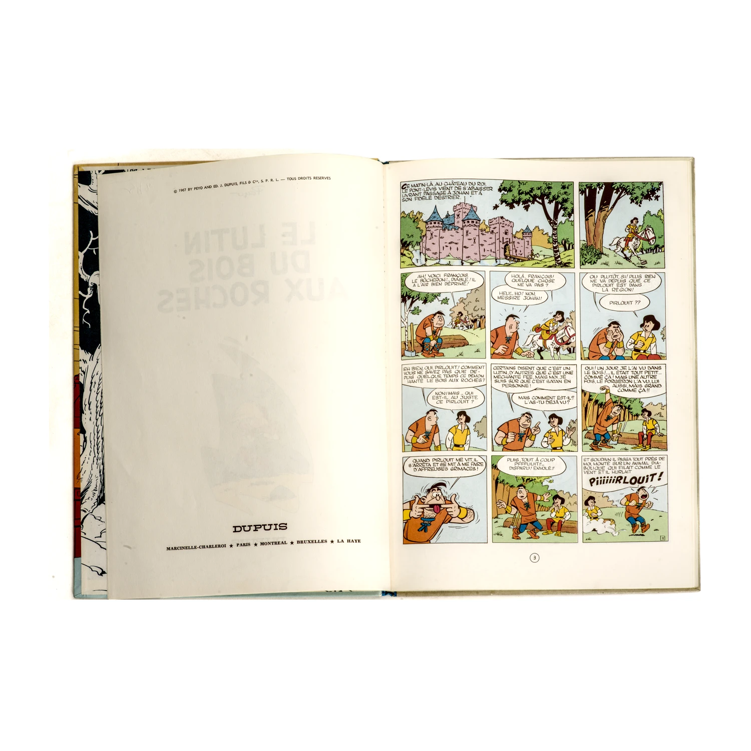 Page intérieure de la BD Johan et Pirlouit avec la mention de copyright de 1967
