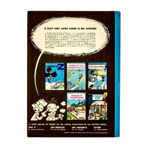 Quatrième plat de la BD Spirou et Fantasio listant les albums jusqu'au 21