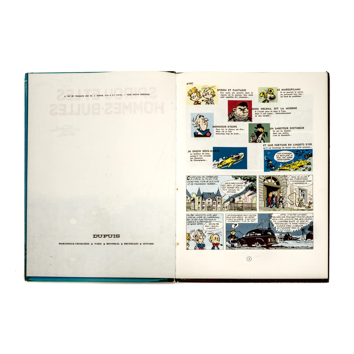 Quatrième plat de la BD Spirou et les hommes-bulles listant les albums parus jusqu