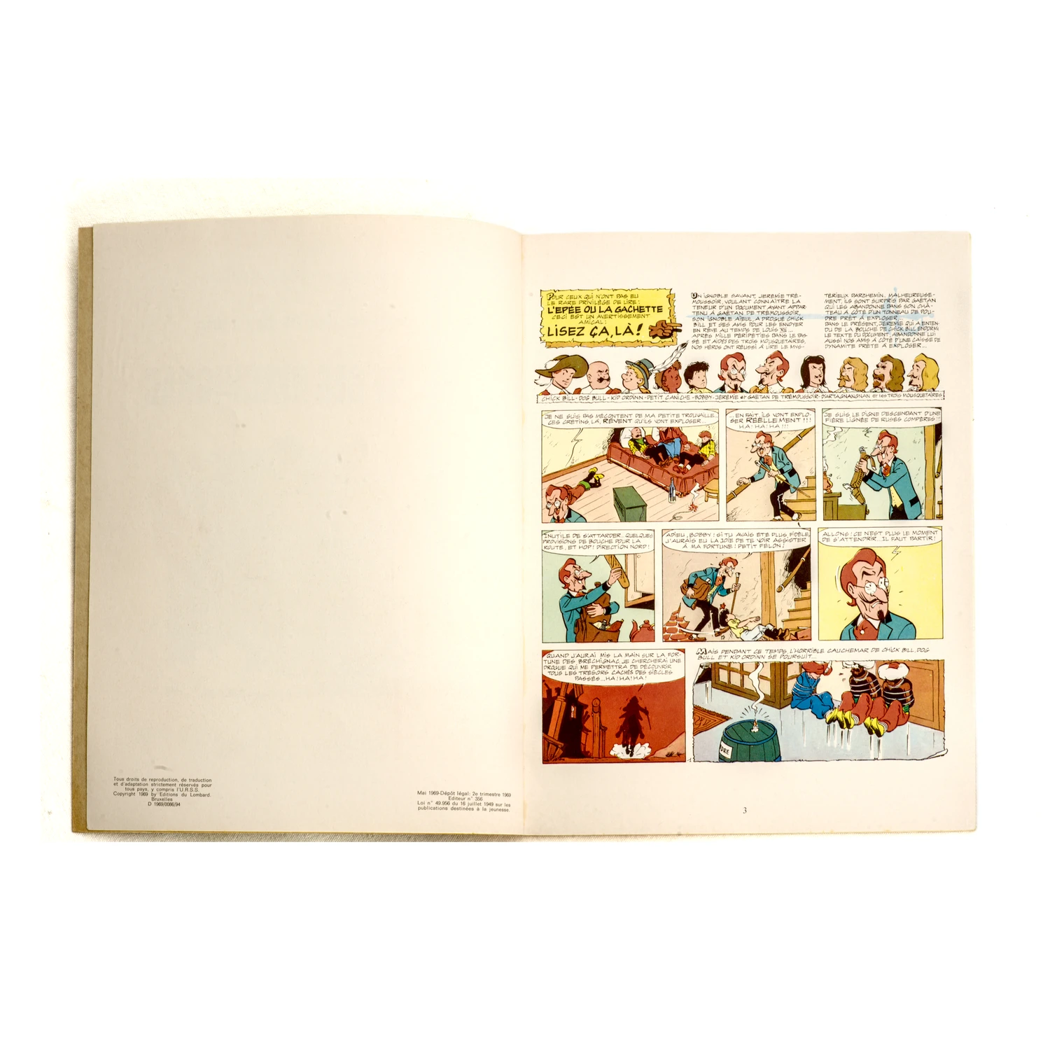 Quatrième de plat de la BD Chick Bill avec publicité pour le journal Tintin