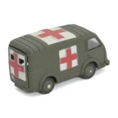 Vue arrière de l'ambulance militaire Dinky Toys avec porte et décalcomanie Croix-Rouge