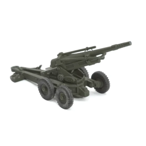 Vue de profil de l'Obusier de 155 A.B.S. Dinky Toys en métal vert armée