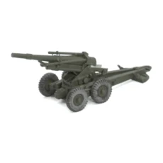 Vue arrière de l'Obusier Dinky Toys 819 montrant les roues et le canon