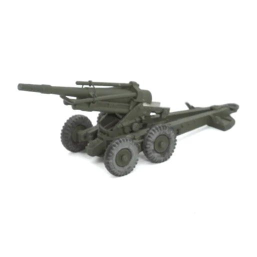 Vue arrière de l'Obusier Dinky Toys 819 montrant les roues et le canon
