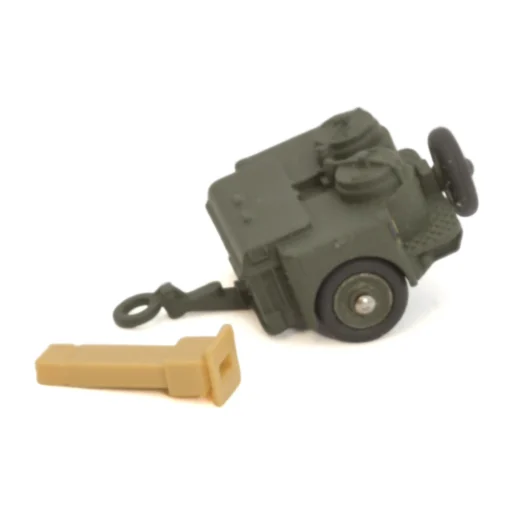 Vue détaillée de la remorque cuisine roulante Dinky Toys avec sa cheminée en plastique beige détachée à côté