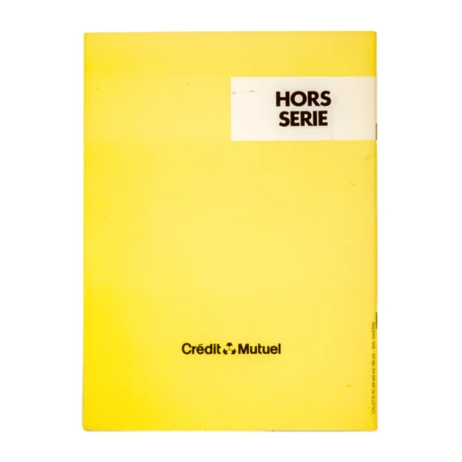 Quatrième de couverture jaune avec logo Crédit Mutuel