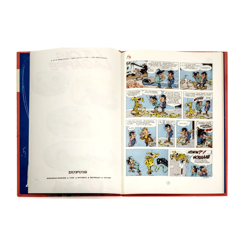 Page intérieure de la bande dessinée Gaston Lagaffe avec mention du copyright 1971
