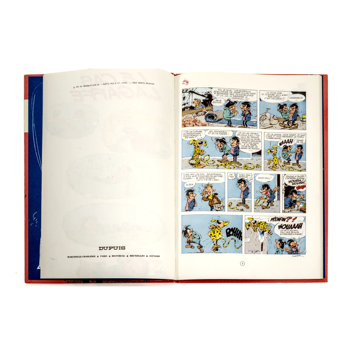 Page intérieure de la bande dessinée Gaston Lagaffe avec mention du copyright 1971