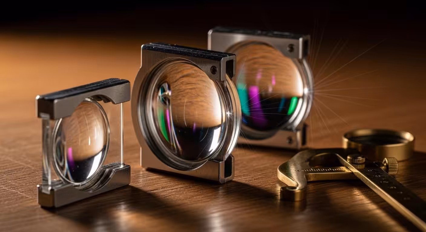 Gros plan sur un objectif photographique avec traitement antireflet multicouche optique