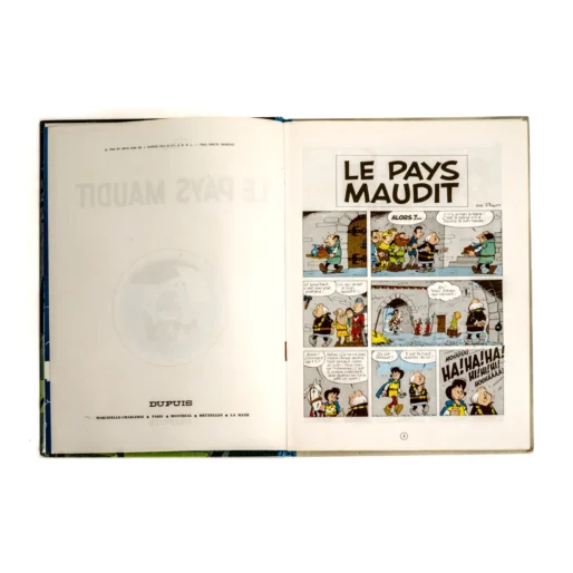 Page de titre et première planche de la BD Johan et Pirlouit Le Pays Maudit