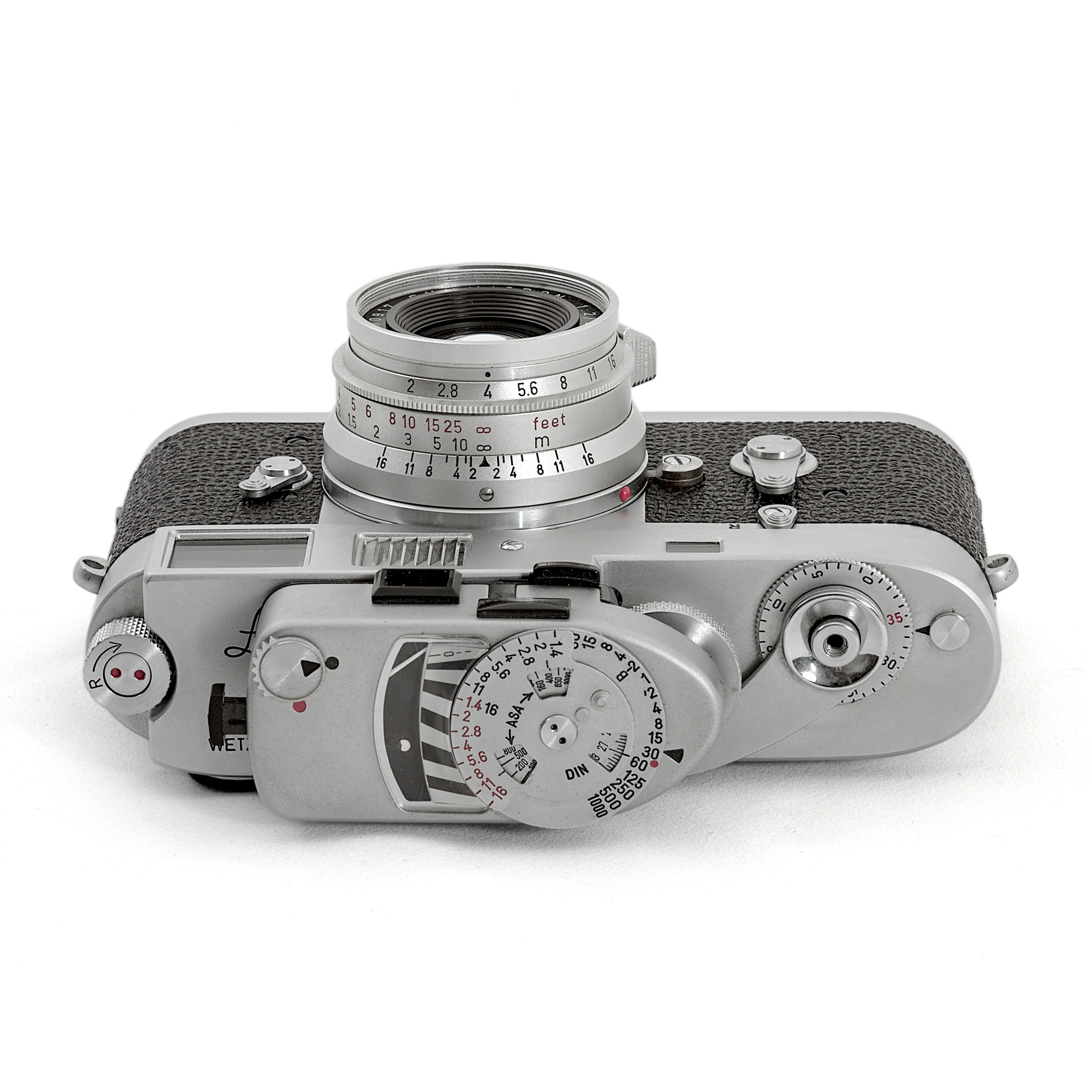 Leica M2 & Objectif Leitz Summicron 35mm f/2 + posemètre Leica-Meter monté - vue de dessus