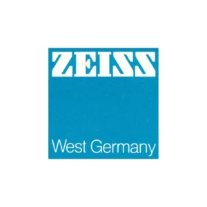 Logo ZEISS carré bleu avec "Allemagne de l'Ouest en bas"