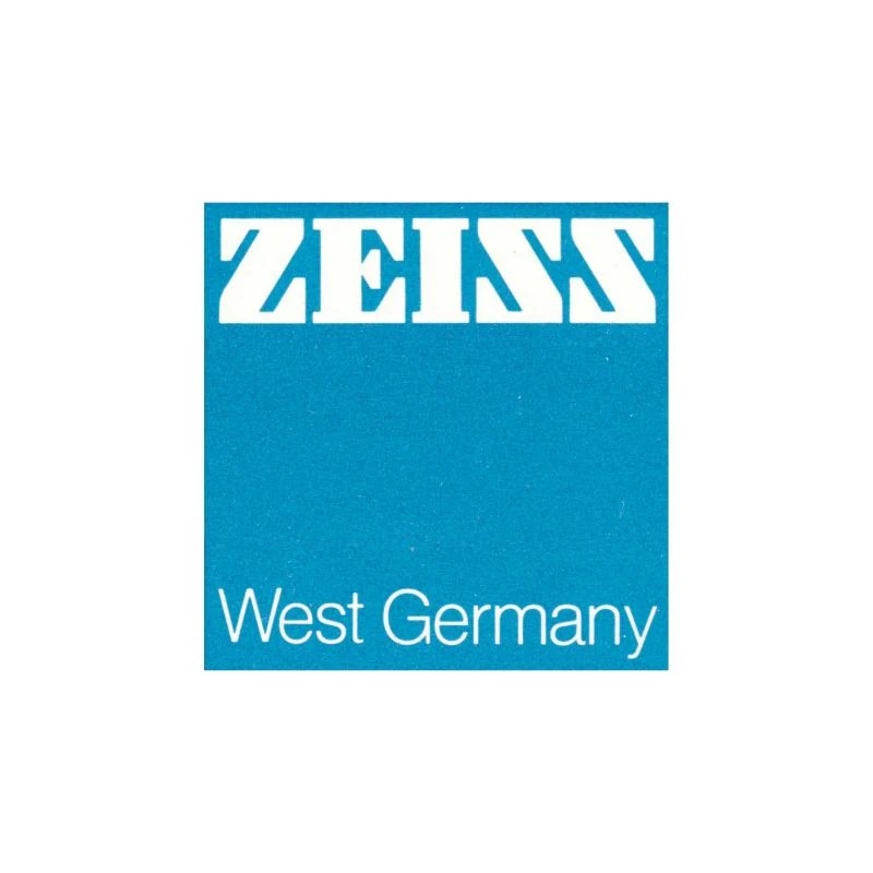 Logo ZEISS carré bleu avec "Allemagne de l'Ouest en bas"