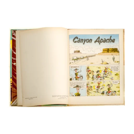 Page de titre de l'album Lucky Luke Canyon Apache avec mention Dargaud Éditeur et signature manuscrite
