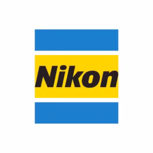 Logo de Nikon de 1988. Le Bleu vient compléter le Jaune suite au changement de nom de la société qui devient Nikon corporation